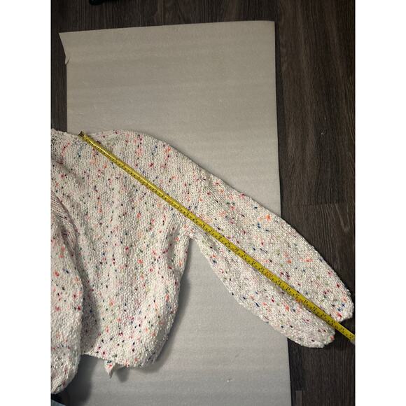 Shein White/ Multicolor Open Front Cardigan L Winter Cozycore Comfy Grandma - Picture 9 of 12